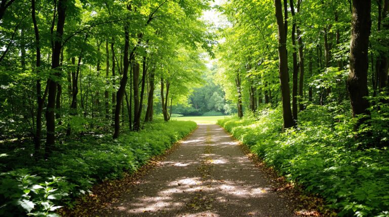 Chemin forestier ensoleillé bordé d'arbres